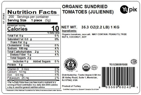 2.2 lb (35.2 oz), Yupik Organic Sundried Tomatoes, Julienne Slices, Non-GMO, Gluten-Free, Vegan, Kosher, Dehydrated