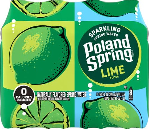 16.9 oz. (8 Pack) Poland Spring Sparkling Water, Zesty Lime, Bottles