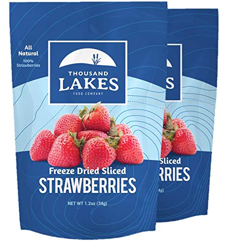 Thousand Lakes Freeze Dried Strawberries 2-pack, 1.2 ounces each, No Sugar Added, 100% Sliced Strawberries