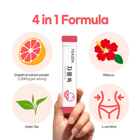 10 Packets, 1.76oz TEAZEN Grapefruit Tea Powder, Sugar Free, Hibiscus and Green Tea, Powdered Mix Beverage from Korea
