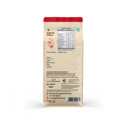 500g Organic Tattva Semolina Coarse Rawa Suji, USDA Organic Certified