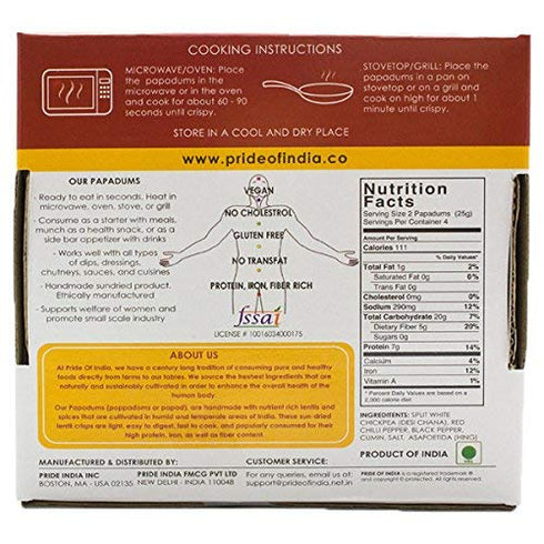 Pack 6-10 count (3.53oz 100gm) Pride Of India - Spicy Chickpea Masala Papadum Lentil Crisp, of Box - - Instant Popping