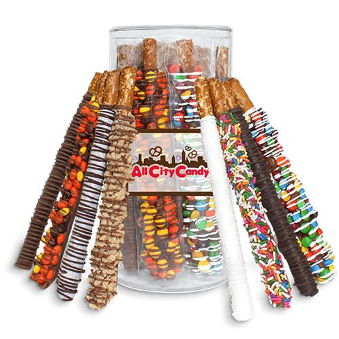 All City Candy Signature Gourmet Chocolate Covered Pretzel Rods Gift Tube 12