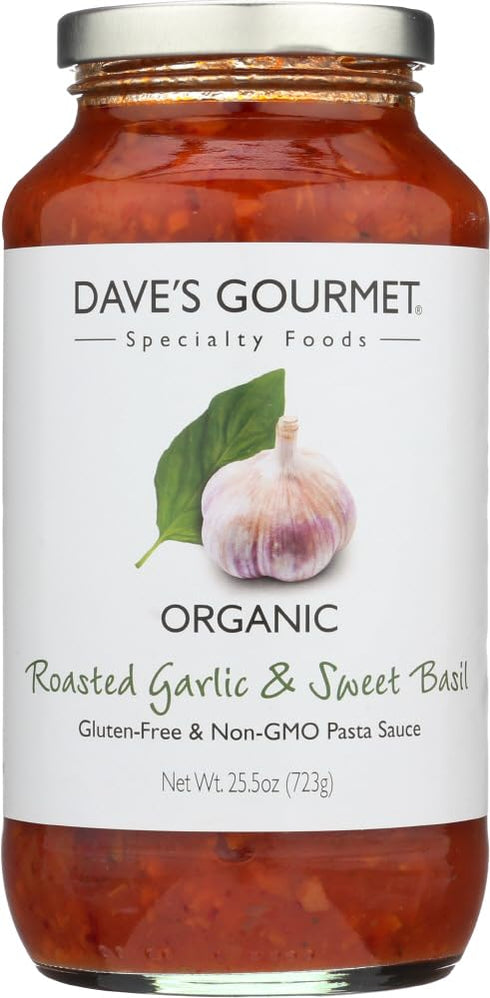 Dave's Gourmet Pasta Sauce, Roasted Garlic, Sweet Basil 25.5 OZ (Pack of