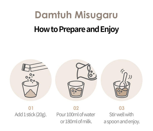 20g 12 Packs Damtuh Misugaru Powder Drink Mix Korean Black Grain Blend with Roasted Black Rice, Bean & Sesame