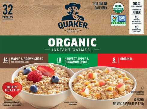 3 Pack, Packets, 32 Count (Pack 1) QUAKER Instant Oatmeal, USDA Organic, Non-GMO Project Verified, Flavor Variety