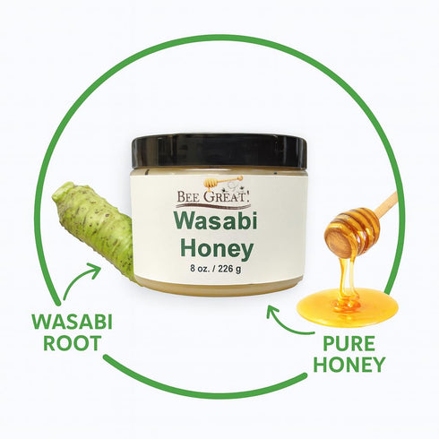 Bee Great (8 oz) Wasabi Hot Honey Bold Sweet Heat with Wasabi Kick Great with Sushi, Seafood & Salads