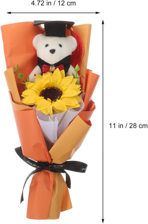 11.02 4.72 3.54 Inch 2026 PRETYZOOM Graduation Bear Bouquet x x Artificial Sunflower Bear Graduation Party Decoration