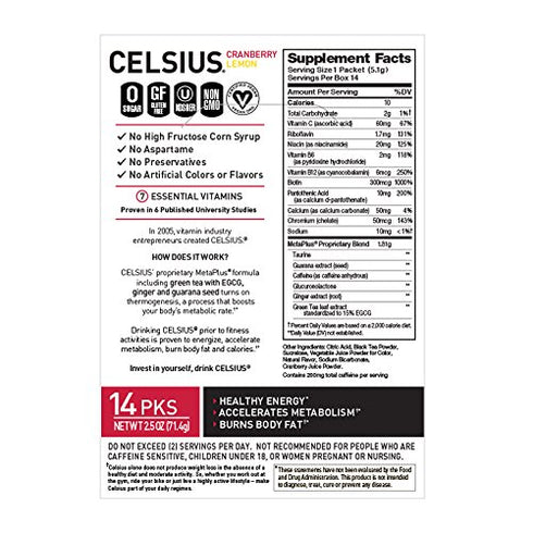 Pack 28 CELSIUS On-The-Go Powder Stick, Combo of Dragonfruit Lime and Cranberry Lemon, Piece Assortment