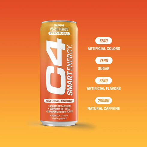 C4 12 Oz 12 Pack Smart Energy Drink - Sugar Free Performance Fuel & Nootropic Brain Booster, Coffee Substitute