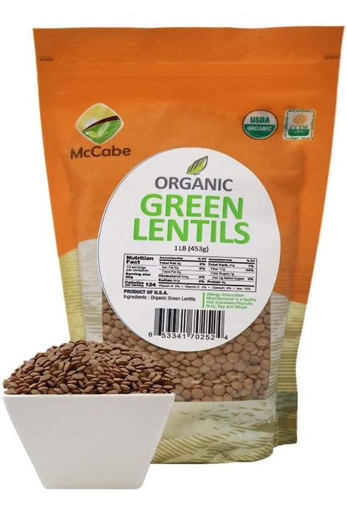 1Lbs (Pack 2) McCabe Organic Green Lentils - Green Lentils Organic | Rich with Fiber & Minerals | USDA and CCOF