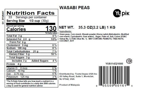 2.2 lb, Yupik Wasabi Green Peas, Spicy & Crunchy Snack, Perfect for Snacking & Salad Topping, Roasted Green Peas
