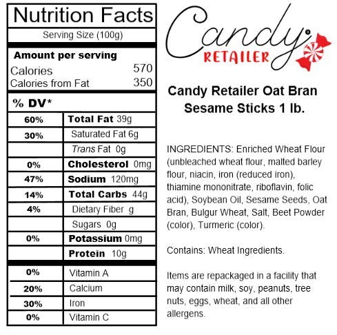 1 Lb. Candy Retailer Oat Bran Sesame Sticks