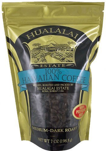 Hualalai Estate Hawaiian Whole Bean Coffee, Medium Dark Roasted Kona Grown Beans, Pesticide-Free, 7 oz