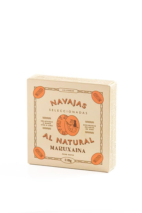 Pack 3 110g (3.88oz) Maruxaina. Razor Clams sampler. Three recipes. of tins. each.