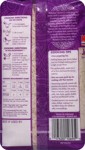 2lb Mahatma Jasmine, Bag of Rice, Thai, Indian, or Cambodian Fragrant Flavored Rice, Stovetop or Microwave
