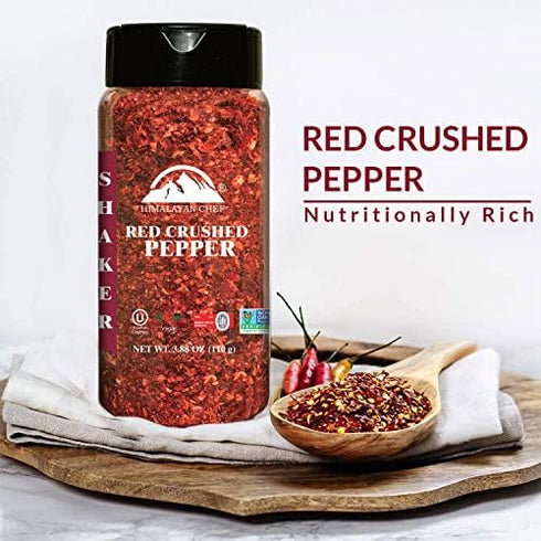 (3.88 Oz) Himalayan Chef Red Crushed Pepper Shaker - Organically Crushed Red Chili Pepper Flakes Great for Pizza