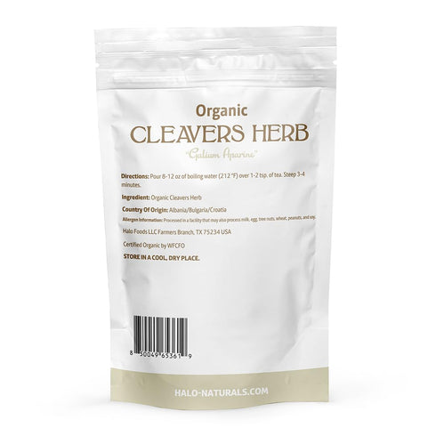 Halo Naturals 4 Packaged Organic Cleavers Herb Cut & Sifted, Ounces (Galium aparine) USDA Certified | Resealable Pouch|