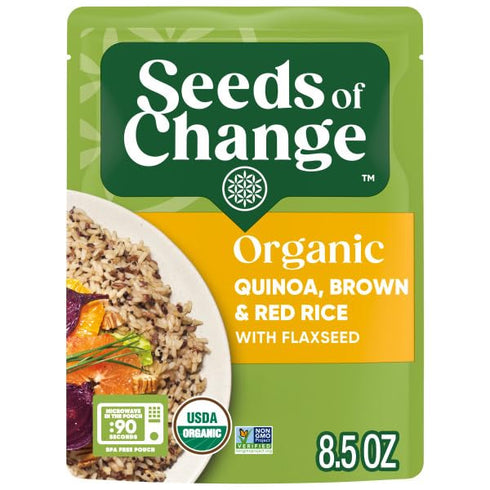 8.5 (Pack 6) SEEDS OF CHANGE Organic Quinoa, Brown & Red Rice with Flaxseed, Microwaveable Ready to Heat, Ounces
