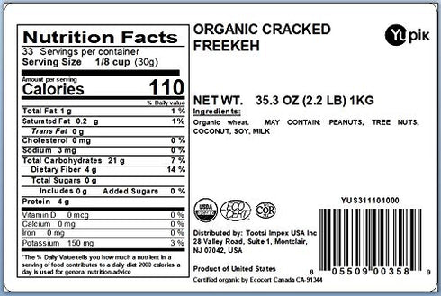 2.2 lb, Yupik Organic Cracked Freekeh, Non-GMO, Vegan, Ancient Whole Grain, Source of Protein & Fiber, Nutty Chewy