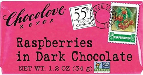 Chocolove Raspberry in Dark Chocolate, Non-GMO, 1.3 Oz Mini Bar (Pack of