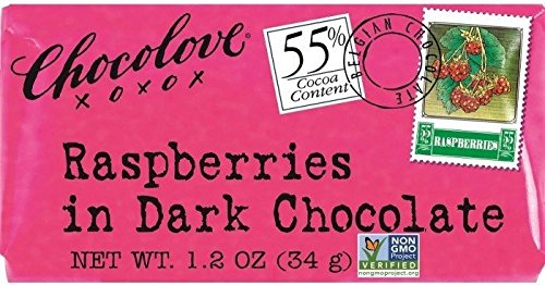 Chocolove Raspberry in Dark Chocolate, Non-GMO, 1.3 Oz Mini Bar (Pack of