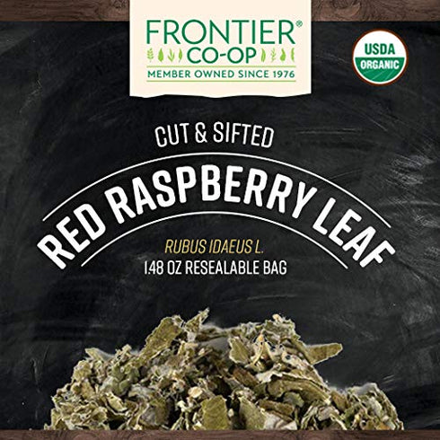 Frontier Co-op Organic Cut and Sifted Red Raspberry Leaf 1.48oz - Naturally Caffeine Free for Tea and Restaurant Supply