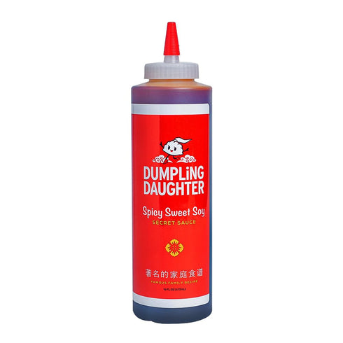 Dumpling Daughter Spicy Sweet Soy Sauce, 16 oz Chef's Bottle - Brown Sugar Sweetened with Spicy Chili Oil