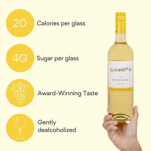 24.5 Oz Tomorrow Cellars Non-Alcoholic White Wine, Dry and Crisp, Low Sugar and Calories, Award-Winning, De-Alcoholized