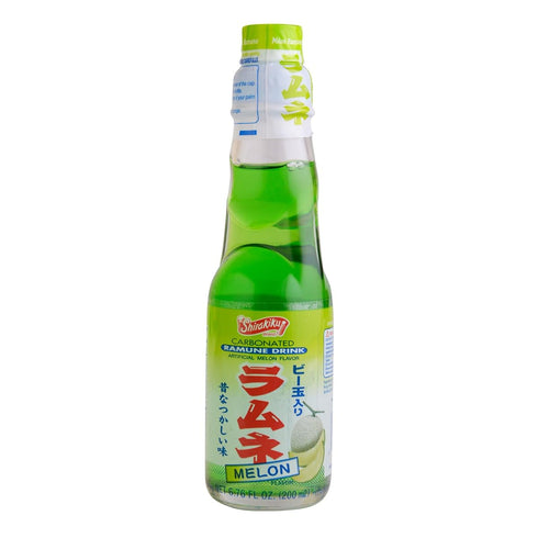 6.76 oz (Pack 6) Shirakiku Ramune Drink, Melon, Carbonated Marble Soft Drink of Japan