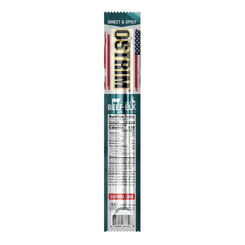 1.5 (Pack 10) Ostrim Beef/Elk Snack Stick, Sweet and Spicy, Ounce