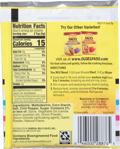 1 oz Old El Paso Mild Taco Seasoning Mix, Gluten Free