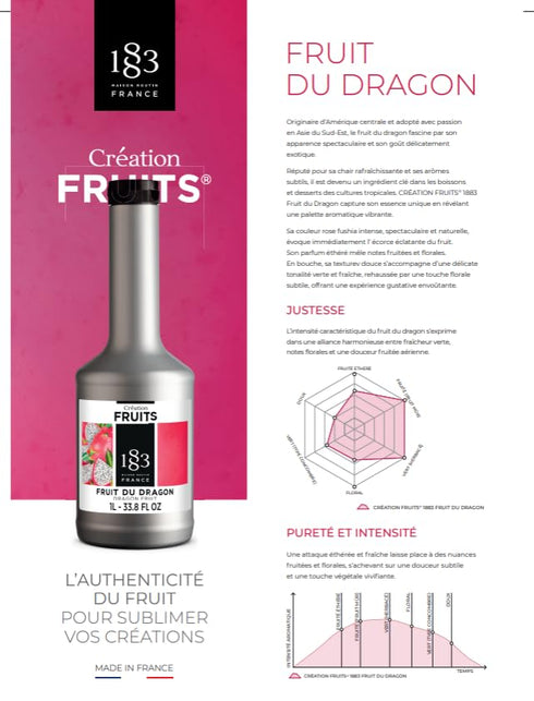 1883 1 Dragon Fruit Pure Premium French Fruit Pure for Cocktails, Smoothies, Desserts & More Vibrant Exotic Flavor
