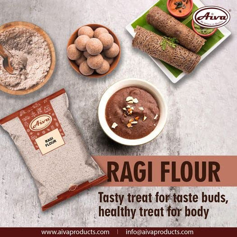 (4 LB) Aiva Finger Millet Flour | Ragi Flour Stone-Ground Whole Grain Flour for Baking, Cooking, and Traditional