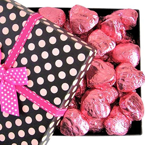 Valentines Chocolate Raspberry Cremes Hearts Pokodots Gift Box by It's Delish Valentines Day Gift - Pink Foil Wrapped