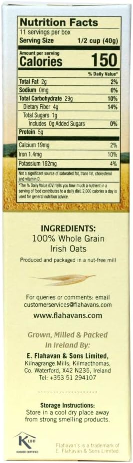 16 3 100% Flahavans Irish Rolled Oats, Ounce. Quick Cooking Oatmeal, Ready in Minutes. Whole Grain Oats, Non-GMO