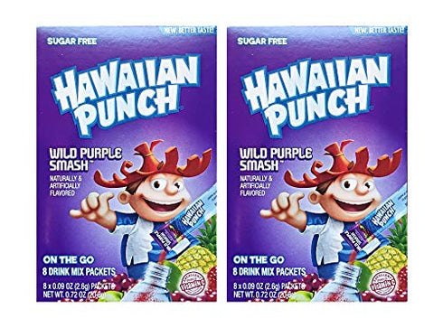 2 (16 Packets) Hawaiian Punch Sugar Free Hydrating On-the-Go Drink Mix: Wild Purple Smash - Pck