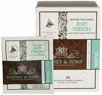 Harney and Sons Mint Verbena, Caffeine-Free Herbal 20 Sachets per Box by