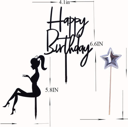Elegant Lady Happy Birthday Cake Topper - Acrylic Durable Cake Party Decoration, High Heels Lady/Women Party Cupcake