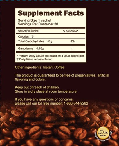 Ganoderma Coffee - Instant 2-in-1 Reishi Mushroom Coffee Mix, All Natural Ganoderma Lucidum, 30 Sachets