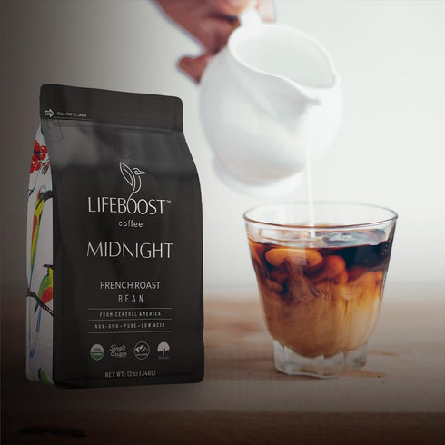 12 Lifeboost Midnight French Roast Coffee Beans - Single Origin Non-GMO USDA Organic Low Acid French Roast Coffee