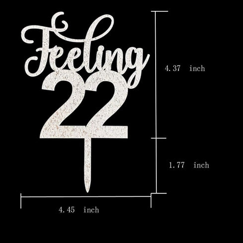 Feeling 22 Silver Glitter Acrylic Cake Topper, 6.1" x 4.5", 22nd Birthday, Reusable Souvenir