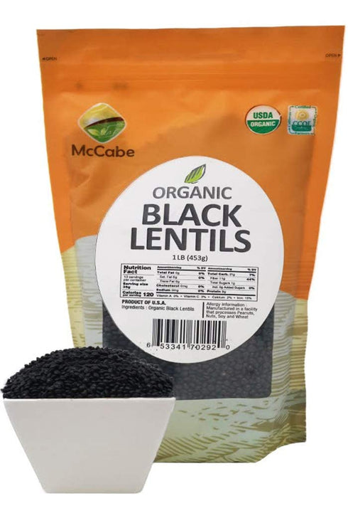 1Lbs (Pack 2) McCabe Organic Black Lentils - Black Lentils Organic | Rich with Fiber & Minerals | USDA and CCOF
