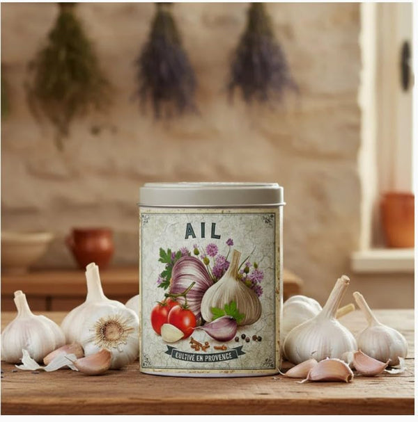 Metr Esprit Provence, French Provence "Ail" - Dried Garlic in Lidded Decorative Tin,