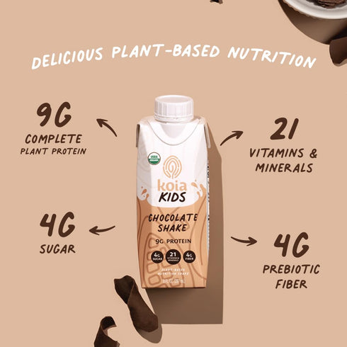 9g 4g 4g 21 8 Oz (Pack 12) Koia Kids Plant Based Protein Shake, Chocolate, Ready to Drink, Protein, Low Sugar, Fiber