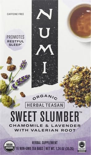 16 Count (Pack 2) Numi Organic Sweet Slumber Tea with Chamomile, Valerian Root & Lavender, Box of Tea Bags Herbal