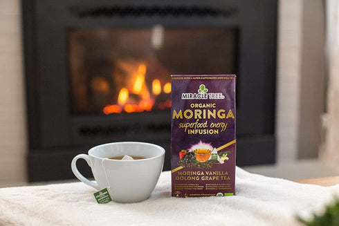 Miracle Tree's Moringa Energy Tea, Vanilla Oolong Grape, Organic Certified Healthy Coffee Alternative, 16 Pyramid