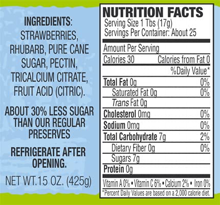 15oz (Pack 6) Dillman Farm All Natural Reduced Sugar Strawberry Rhubarb Preserves - Gluten-Free, Non-GMO, Vegan