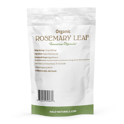 Halo Naturals 4 Packaged Organic Rosemary Leaf Whole, Ounces (Rosmarinus officinalis) USDA Certified | Resealable