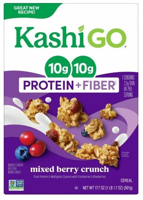 KD Chocolates Kashii G0 Protein Cereal, 10g Protein, 10g Fiber, Mixed Berry Crunch, 17.7